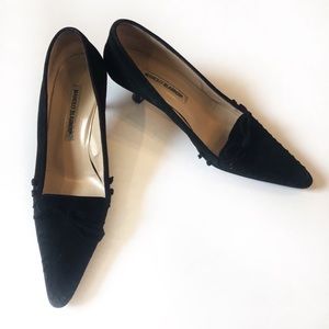 Manolo Blahnik Suede Moccasin Kitten Heel